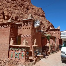 A supermarket and our camper in the Dades Gorge